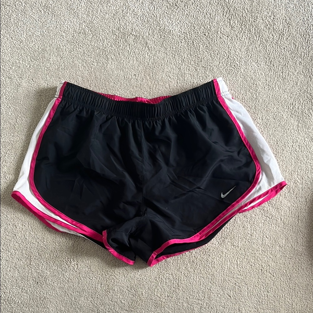 Nike Women's Black Shorts with Pink and White Trim Size Large Drawstring